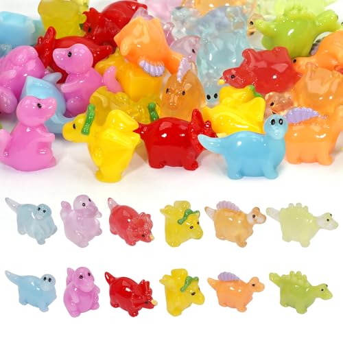 Mini Resin Dinosaur Figures to Hide, 36 PCS Tiny Plastic Dinosaurs Small Little Resin Animal Figurines Miniature Festival Rave Trinkets Bulk Glow in the Dark for Micro Fairy Garden Aquarium Decor - color: Dinosaur