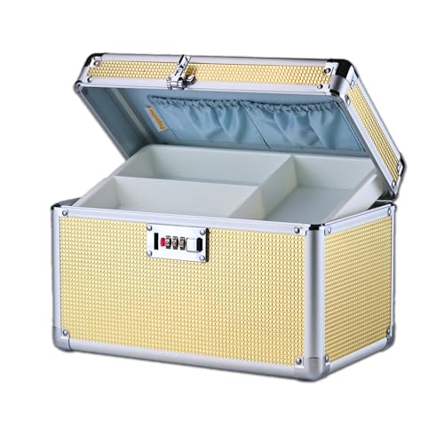 Portable Combination Lock Storage Box with Handle – Multipurpose Locking Case for Home & Outdoor Use, Secure Storage for Accessories, Medicine, Cosmetics, Toys & Tools (Gold, Medium) - color: Gold, size: Medium