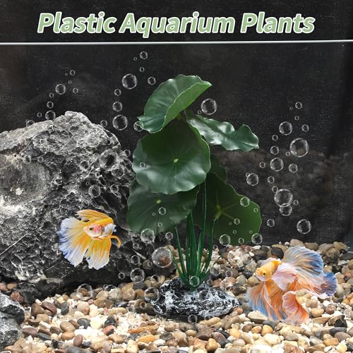 Aquarium Plastic Plants, Reptile Plant Decoration, Aquatic Plant Resin Decor, Betta Fish Tank Realistic Plants for Aquarium, 6.5" Height, Green