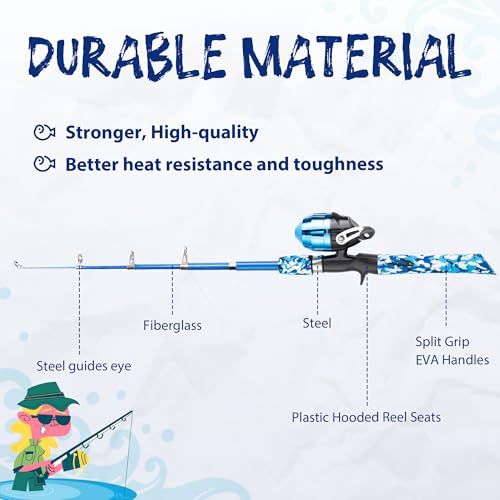 Kids Fishing Pole, Portable Telescopic Kids Fishing Poles for Boys and Girls, Fishing Rod and Reel Combo Kit with Tackle Box, and Fishing Net, Best Fishing Pole for Toddler Youth - color: Blue+Blue