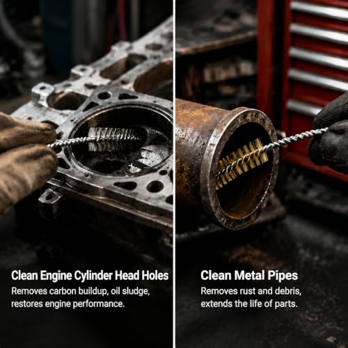 14-Piece Wire Bore Brush Set, 12" Long Tube Cleaning Brushes (Stainless Steel & Brass), 1/4"–1" Flexible Pipe Brushes for Metal, Tubes & Engine Parts