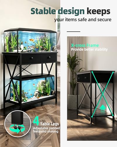 Fish Tank Stand 29 Gallon: Sturdy Aquarium Stand with Accessories Storage - Metal Fish Tank Table for 20-29 Gallon Reptile Breeder Turtle Terrarium - 30.7"x16.5" Weight Capacity 330 lbs - color: Black, size: 20-29 Gallon