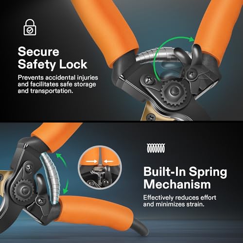 VIVOSUN 8.5" Bypass Pruning Shears for Gardening, Heavy-Duty Garden Scissors, Ultra Sharp Pruners with 3/4 in. Cut Capacity SK5 Blades, Thick Cushion-Covered Handle and Safety Lock - style: Soft Grip Pruner