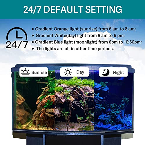 hygger 24/7 Mode Submersible Aquarium LED Light, Full Spectrum Hidden Fish Tank Light with 3 Rows Beads 7 Colors Auto On Off Sunrise-Daylight-Moonlight, Adjustable Timer Brightness - size: 23.4in 14W
