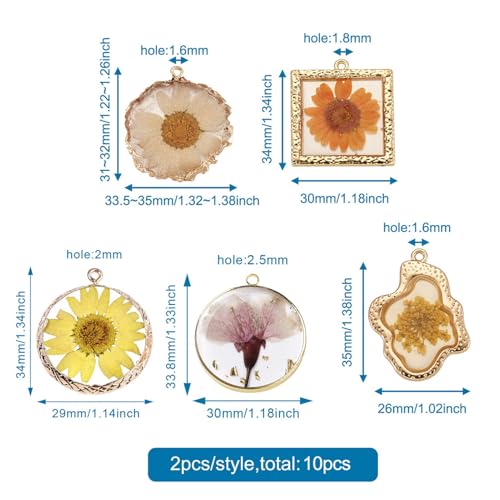 Transparent Flower Resin Charms Round Gold Edge Dried Floral Pendants Flat Round Clear Gold Foil Floral Charms for Necklace Bookmark Keychain Jewelry Making - color: Flower-10
