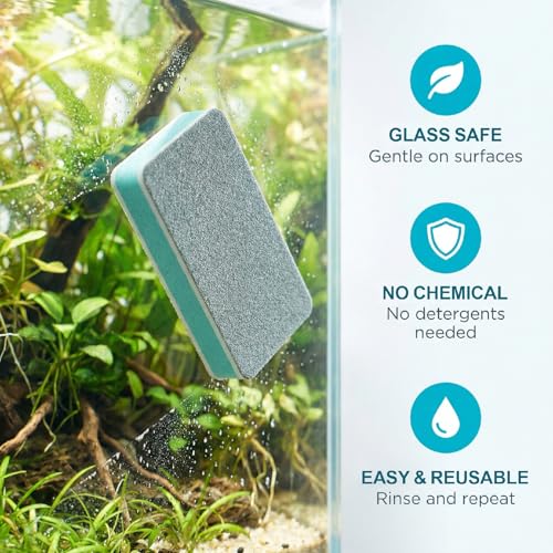 4 Pcs Fish Tank Cleaning Sponge Brush, Double Sided Aquarium Scrubber Cleaner, Sponge Pad Cleaning Tools Dirt Remover for Glass Mirrors Kitchen- Green