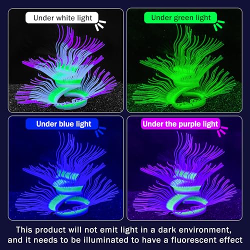 Soft Silica Gel Moves Naturally with Water Flow, Aquarium Decorations Glow in The Dark, Glowing Coral Ornaments for Fish Tank Decorations (Purple, Anemone) - color: Purple