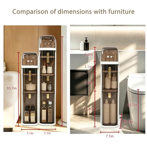 BGYMF 3-Tier Slim Bathroom Storage Cabinet, Narrow Rolling Storage Cart with Wheels, White Plastic Slim Organizer for Small Bathroom, Kitchen, Laundry Room, Corner - size: Slim 3 Tiers