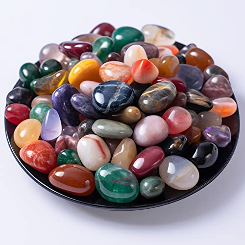 Polished Colorful Healing Crystal Stone Set, 72 Pcs 0.5" Tumbled Gemstones, Bulk Decorative Pretty Rocks Collection for Meditation, Reiki, Grounding, Vase Filler, Mancala Stones and Crafts - color: Mixed Crystals - 14 Types, size: 0.5"