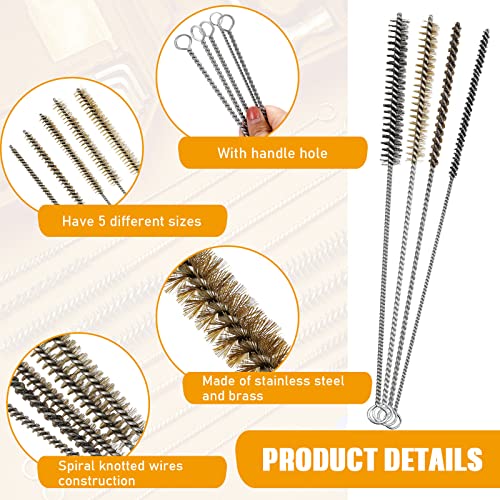 20 Pcs Wire Tube Brushes Bulk for Cleaning Pipe Tube Brass Stainless Steel Round Wire Brush for Auto Parts Christmas, Bottles, Tubes, 5 Sizes (Silver Gold) - color: Silver Gold