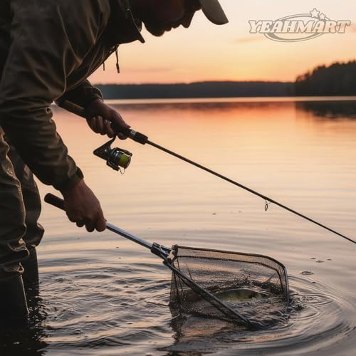 Yeahmart Fishing Landing Net with Telescopic Aluminum Handle Pole, Collapsible Nylon Mesh Minnow Fish Net for Saltwater & Freshwater, Portable Fishing Gear for Kids, Men, Women, Extends 21-75 Inches - style: 21" Full Length (Fixed Handle)