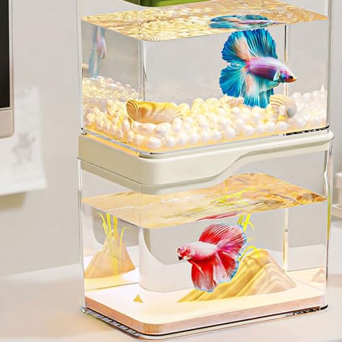 Multifunctional Aquarium with Led Lights, Clear Desktop Fish Bowl for Home Decor Tanks Led Desktop Aquarium Square Clear Tanks - color: Green, size: E