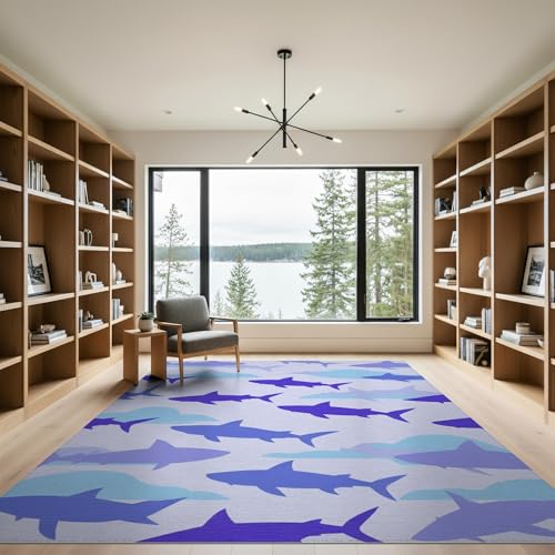 9'x12' Washable Graphic Whale Oversized Rug, Blue Non-Shedding Pet Friendly Carpet Foldable Easy Care Mat for Master Suite, California King, Under Bed | Ref:2069997 - color: Blue/Pattern 1, size: 9' x 12' (Rectangular)