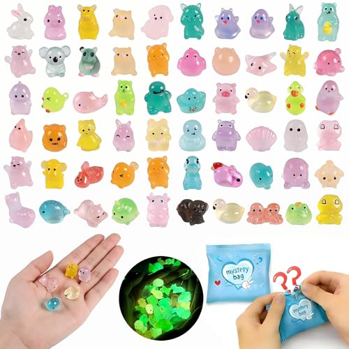 50Pcs Glow in The Dark Mini Resin Animals, Mystery Blind Bags – Luminous Farm Ocean Animal Miniatures for Fairy Garden & Aquarium Decor, Cute Collectible Figures and Surprise Gifts - color: Blue
