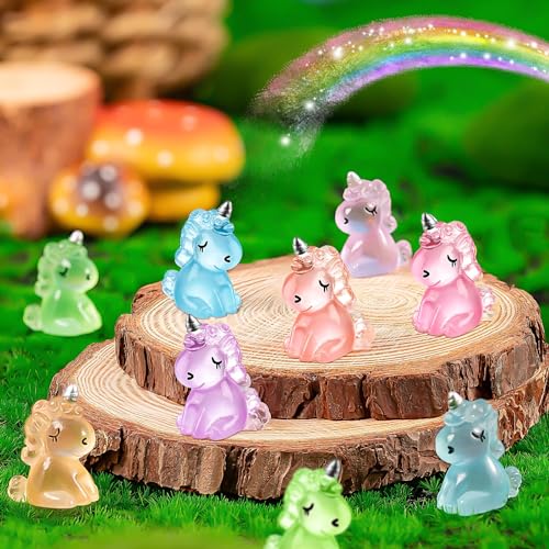 HFAYDZSW 120Pcs Luminous Mini Resin Unicorn, Miniature Unicorn Figurines, Glow in The Dark Tiny Unicorns Ornament for Garden Landscape Aquarium Dollhouse Birthday Party Room Crafts Decor