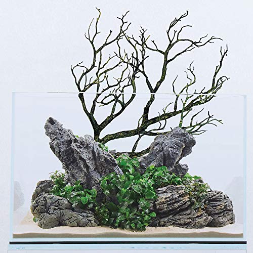 CURRENT USA Dark River Brown Manzanita Branch 22-inch Tall with Weighted Base | Tree Branches Molded Aquarium Decor Decoration Fake Artificial Fish Tank Ornament for Freshwater or Saltwater (7394) - color: Dark River Brown