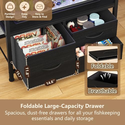 Heybly 20-29 Gallon Fish Tank Stand, Aquarium Stand with Drawer, Power Outlet, Heavy Duty Metal Frame, for Fish Tank, Turtle & Reptile Terrarium, 31.5" x 15.7" Top, 330lbs, Black HAS001BK - color: Black, size: 20-29 gal