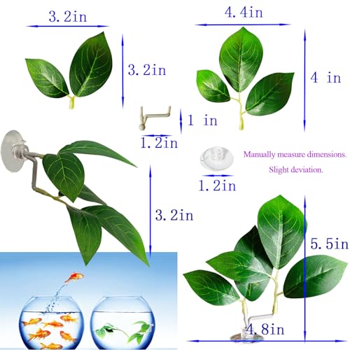 Fish Leaf Pad Fish Tank Accessories Aquarium Décor Simulating 2 pcs Adjustable Plastic Plants Betta Natural Habitat Playing Spawn Breed Rest Bed with Suction Cup Multi Leaf Design (2)
