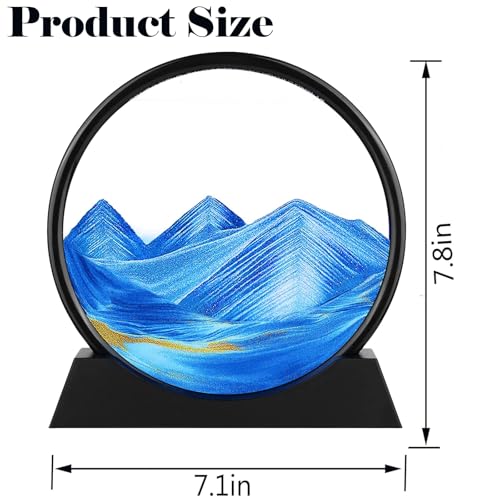 Moving Sand Art Picture - Round Glass 3D Deep Sea Sandscape - 3D Quicksand Painting Decor - Relaxing Home Decoration Desk Figurine for Office, Home, Desk, Mantle, Bookshelf - (Blue, 7 in) - color: Blue, size: 7in