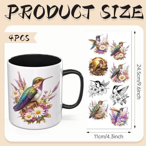 UV DTF Cup Wraps, 4 Sheets Humming Bird Transfer Stickers for 16oz Glass, Rub On Decals for Tumblers and Candlestick - style: Humming Bird
