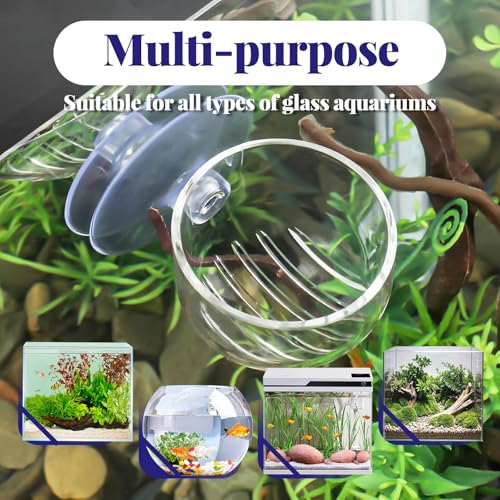 5 Pieces Clear Aquarium Plant Holder with Suction Cup, Acrylic Aquatic Fish Tank Plant Holder Pot, Transparent Hanging Aquarium Planter Cup Fish Shrimp Feeder for Aquascape Decoration