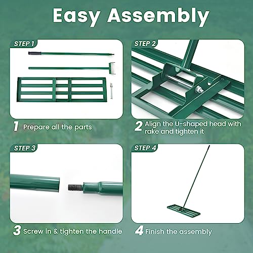Goplus Lawn Leveling Rake, 30" x 10" Heavy Duty Level Lawn Tool w/ Ergonomic Handle for Soil, Effort-Saving Landscape Rake for Garden, Backyard, Golf Course, Farm, Pasture - style: 30" x 10", Green