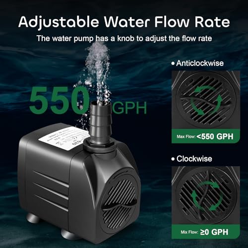 GROWNEER 550GPH Submersible Pump 30W Fountain Water Pump, 2000L/H, with 7.2ft High Lift, 3 Nozzles for Aquarium, Fish Tank, Pond, Hydroponics, Statuary (Pack of 2) - size: 550 GPH (Pack of 2)