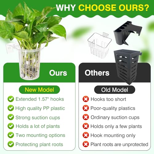 2025 New Upgraded Large Aquarium Plant Holder with 1.57-inch Extension Hooks and Suction Cups for Fish Tank Aquaponic Plant Cultivation and Aquascape Accessories Decorations (4 PCS) Transparent - color: Transparent-4 Pieces