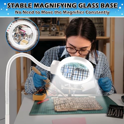 30X 10X Large Floor Magnifying Glass with Light and Stand,72 LED Flexible Gooseneck Floor Magnifying Lamp,2 in 1 Lighted Magnifiers for Close Work, Sewing,Crafts,Hobbies（White） - color: White
