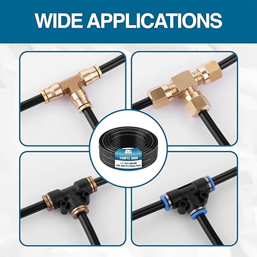Utah Pneumatic 1/4" DOT Air Line SAE J844 PA12 Nylon Tubing for Air Suspension, Industrial Automation, Workshop Air Systems, Misting & Fluid Transfer, Black - 30.5 Meters (100ft) - color: Black, size: 1/4" x 100 Feet