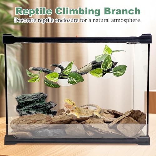 Fhiny Snake Climbing Branch, 2 PCS Resin Reptile Branches for Climbing with Suction Cups Frog Terrarium Plants Reptile Tank Decor Accessories for Frog Corn Snake Lizard Bearded Dragon Gecko - color: Speckle, 2 Pcs