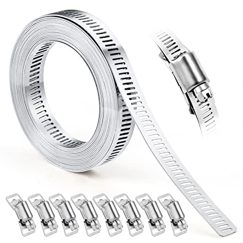 Hose Clamps, DIY 12.5 FT Metal Strap + 8 Fasteners, Hose Clamps Stainless Steel, Large Adjustable Hose Clamp Pipe Clamp for Pipe Automotive Mechanical Applications - size: 12.5 FT Metal Strap + 8 Fasteners