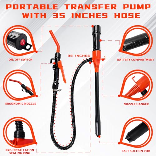 Liquid Transfer Pump, 3GPM 18L/MIN for Gasoline Diesel Water Oil, 10ft Hose with Auto-Stop Nozzle, Operated for Cars, Boats, RV, Drums
