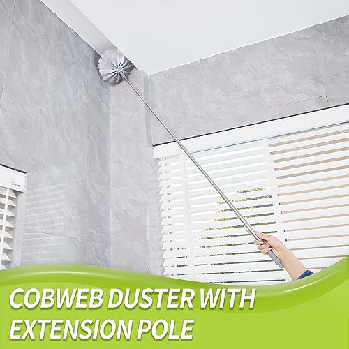 IVYROLL Cobweb Duster with Extension Pole, Spider Web Brush & Ceiling Cleaning Kit, 100" Microfiber Feather Duster Cleaner with Washable Head for Ceiling Fan, Furniture, Home - color: Set A: Spider Web Brush & Ceiling Duster