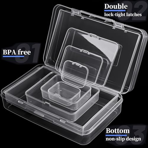 28 Pack Mixed Sizes Rectangular Mini Plastic Containers Clear Plastic Storage Boxes with Hinged Lids and Labels Empty Beads Organizers for Small Items Art Craft Jewelry Projects - size: 5 Size 28 Pcs