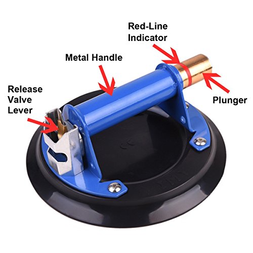IMT 8" Metal Suction Cup for Glass, Vacuum Pump Suction Cups to Lift Large Glass, with Metal Handle and Brass Pump, 265lbs Load Capacity - size: 8"