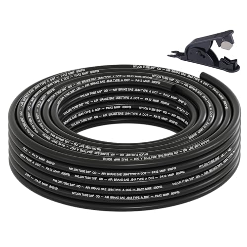 50FT 3/8 DOT Air Line SAE J844 PA12 Nylon Air Hose with Cutter 3/8” OD Pneumatic Tubing DOT Approved 3/8 Air Brake Hose for Air Suspension Kit Truck Trailer Brake System & Fluid Transfer 15.5m - size: 3/8" OD 50FT