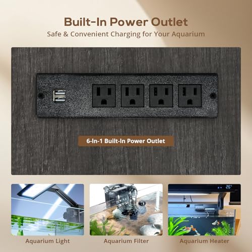 VOWNER 75-120 Gallon Fish Tank Stand with Power Outlet, Farmhouse Aquarium Stand with Storage Cabinet & Sliding Barn Doors, Heavy Duty Reptile Tank Stand, for 2 Tanks, 1000LBS Capacity, Grey - color: Grey