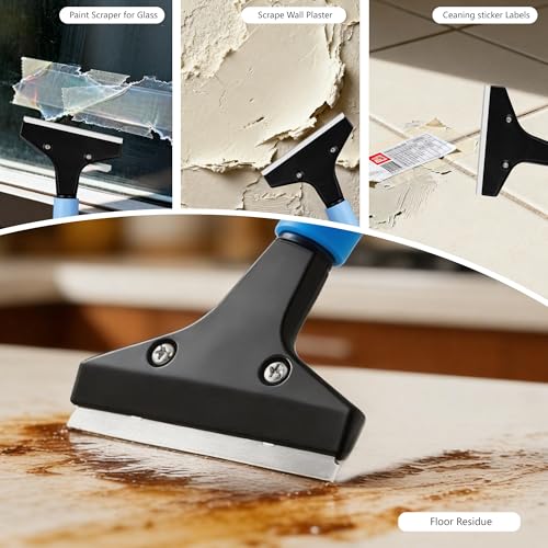 Heavy-Duty Floor Scraper with Long Handle (37''-51.5''), 4-Inch Metal Scraper Cleaning Tool, Comes with 10 Blades, Suitable for Cleaning Walls, Glass, Adhesives, Chewing Gum, and Ceilings - size: 37in