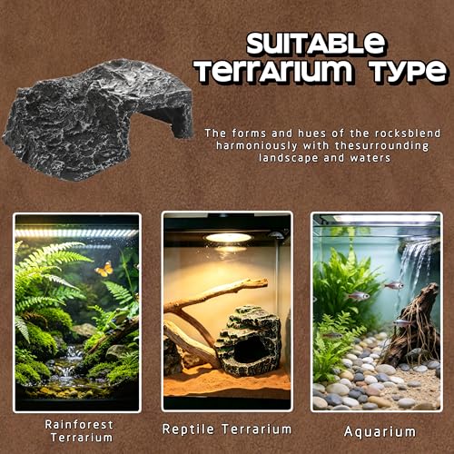 Tarantula Hide Aquarium Decorations and basking Platforms | Resin Basking Platform for Reptiles, Ideal for Bearded Dragons & Leopard Geckos - color: Black-Small