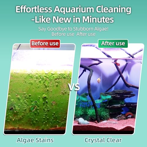 Algae Scraper for Glass Aquariums, 2 in 1 Adjustable Algae Scraper with 5 Stainless Steel Blades and Cleaning Brush, Aquarium Glass Cleaning Tools for 20-40 Gallon Fish Tank