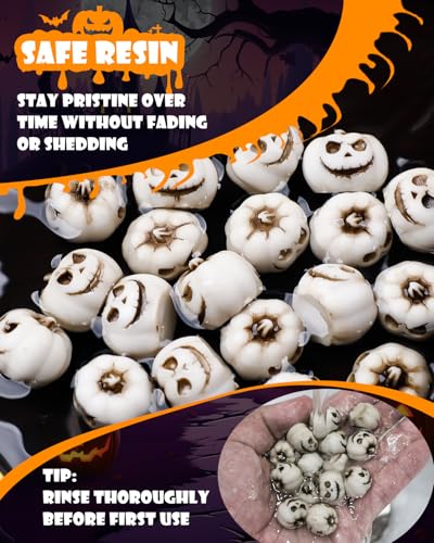 Uniclife 20 Pcs Halloween Mini Pumpkin Decorations, Halloween Fish Tank Decor, Spooky Smiling Face Mini Pumpkins, Jack-O'-Lantern Miniature Vase Fillers, White Resin Artificial Figurines - color: 20 Pcs Mini Pumpkin
