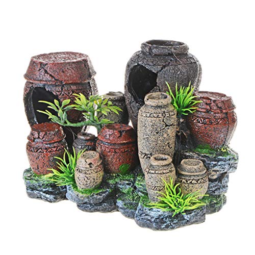Saim Aquarium Barrel Decorations, Artificial Antique Barrels Crafts Landscaping Resin Decor Fish Tank Ornament for Betta Cichlids Hideaway Cave, Gold Fish Hideout, Reptile Tank