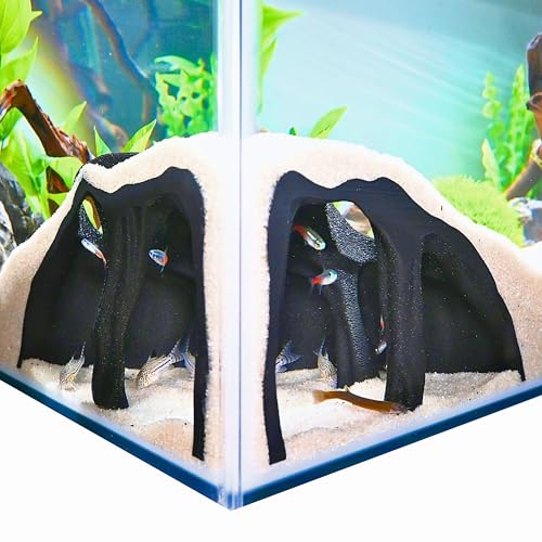 Aquarium Corner Underground Cave Natural Mangrove Tree | Viewing Fish Under Gravel Tunnel Hide | Fish Tank Hideout Decor Decoration Enrichment for Corydora Catfish, Kuhli Loach, Pleco, Betta - color: Obsidian Black