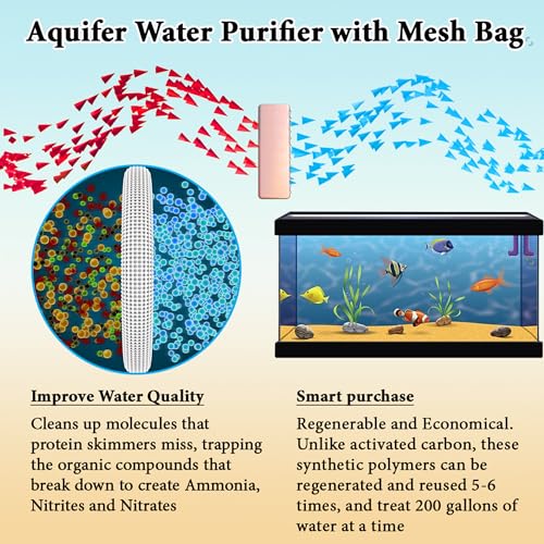 SunGrow Aquarium Resin Filter Media – Remove Ammonia, Nitrite & Nitrate Clear Brown Water from Indian Almond Leaves & Driftwood, for Freshwater & Saltwater Fish Tanks, Fine Mesh Bag Included