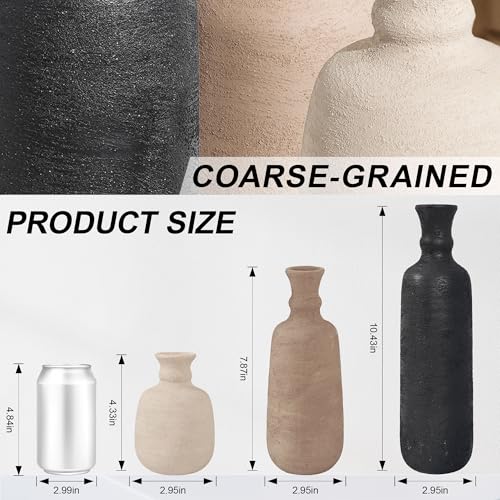 Ceramic Vase Set, 3Pcs Flower Vases for Modern Boho Farmhouse Decor, Decorative Vases for Pampas Grass & Dried Flowers, Distressed Finish - color: H