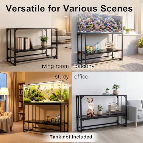 Fish Tank Stand, 50-75 Gallon Heavy Duty Metal Aquarium Stands, Reptile Tank, Turtle Tank, Breeder Tank Stand, 900LBS Capacity Terrarium Stand Rack with 2-Tier Storage Shelves (47.8"x19.7"x31.5") - color: Black, size: (50 Gallon)47.8"x19.7"