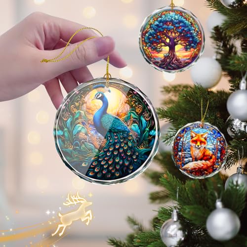 Peacock Stained Glass Ornament - Christmas Tree Decoration, Peacock Ornaments for Exchange - color: Peacock
