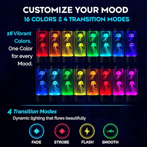 Brewish Jellyfish Lamp,16 Color Changing Mood Lamps, 4 Modes Aquarium Night Light, Artificial Fish Tank with Moving Fish, Sensory Room LED Lights for Autism, ADHD, Excellent Gift