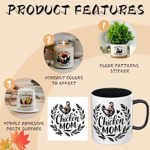 UV DTF Cup Wraps, 4 Sheets Chicken Quotes Transfer Stickers for 16oz Glass, Rub On Decals for Tumblers and Candlestick - style: Chicken Quotes